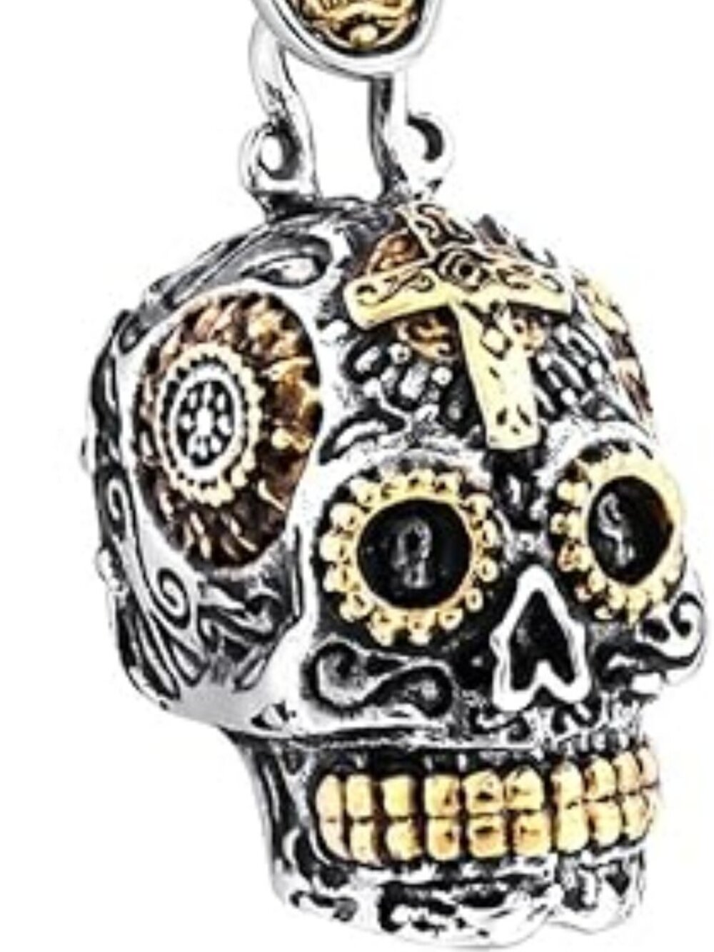 NEW Skull Pendant Necklace‎ Punk Stainless Steel Rock Biker Goth Silver & Black
